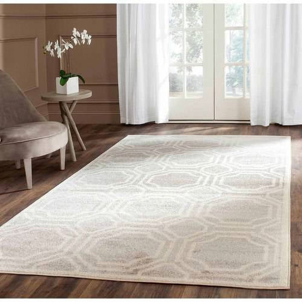Ivory and Light Grey Hand-Knotted 59'' Square Synthetic Area Rug