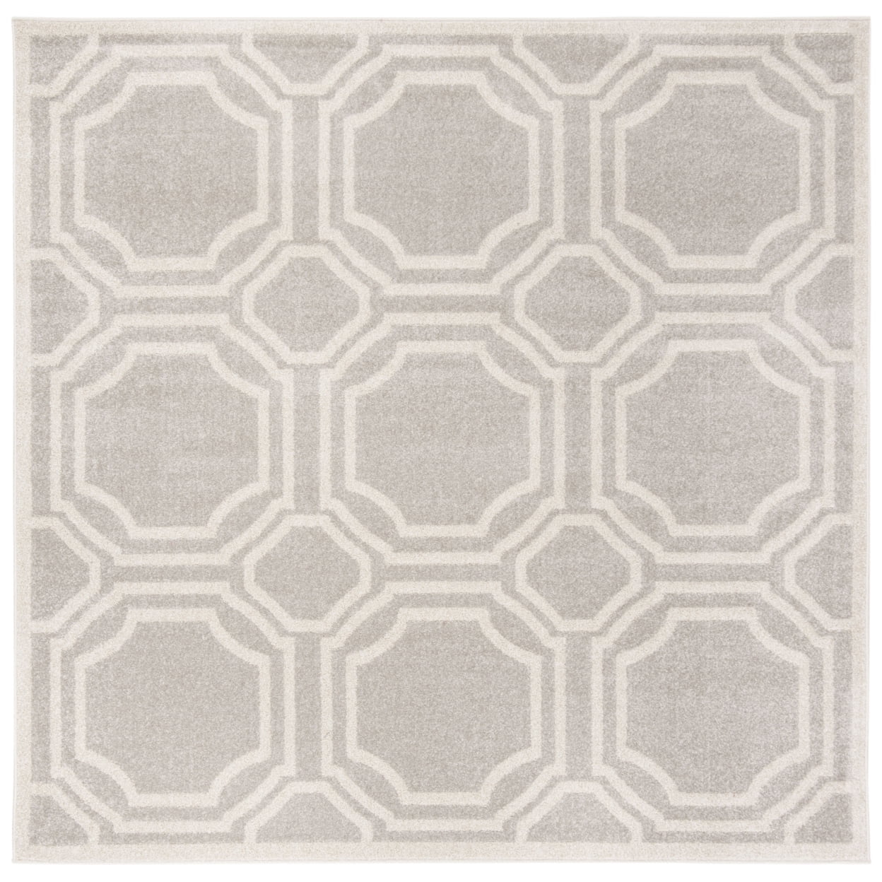 Elysian Light Grey & Ivory Geometric 7' Square Hand-Knotted Rug