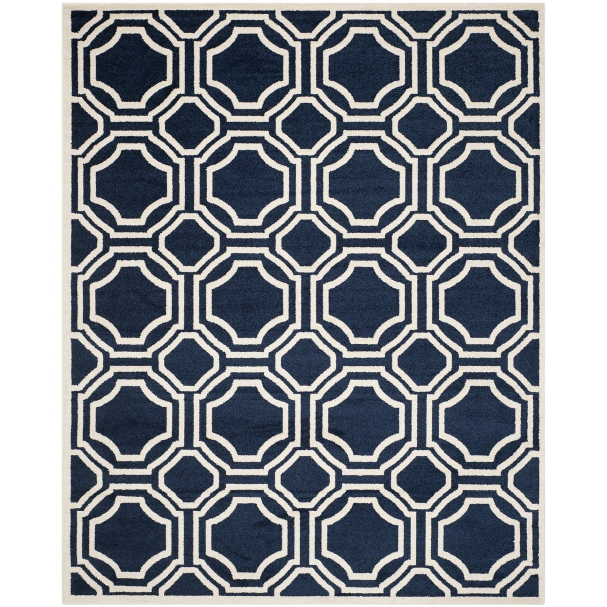 Navy and Ivory Geometric Wool Area Rug 3' x 5'