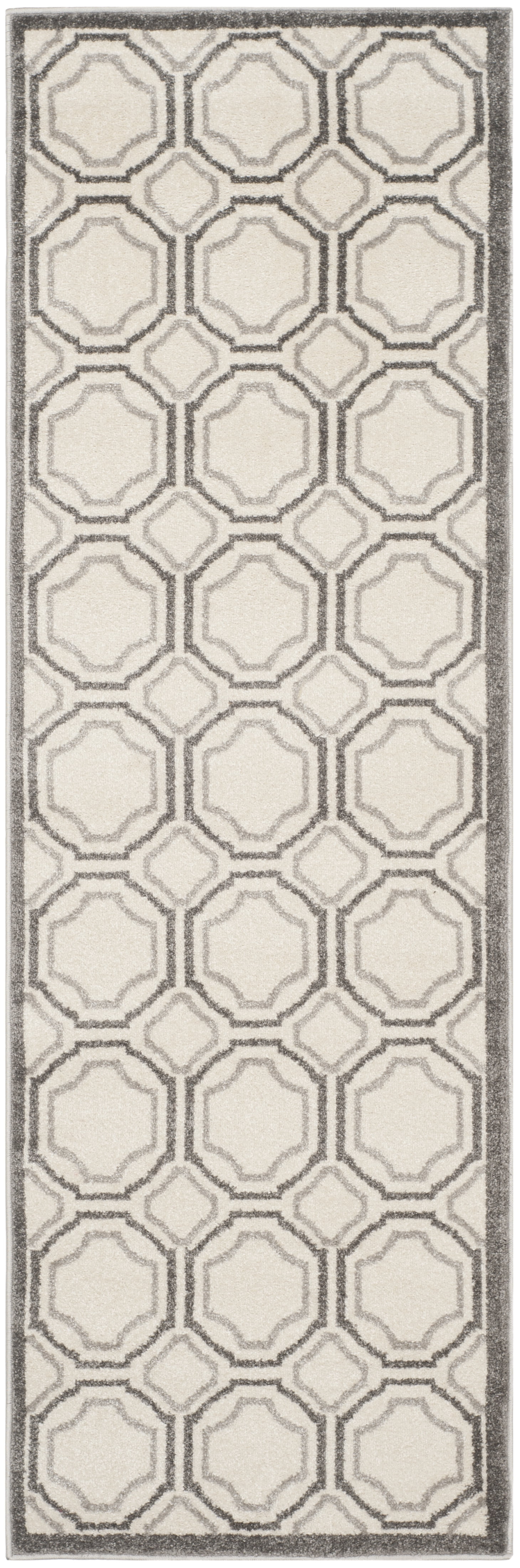 Ivory and Light Grey Geometric Reversible Runner Rug 2'3" x 11'
