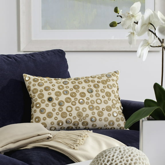 SAFAVIEH Amore Polka Dots Plush Pillow, 12" x 18", Cream, Set of 2