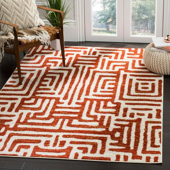 SAFAVIEH Amsterdam Elvan Geometric Area Rug, Ivory/Terracotta, 4' x 6'
