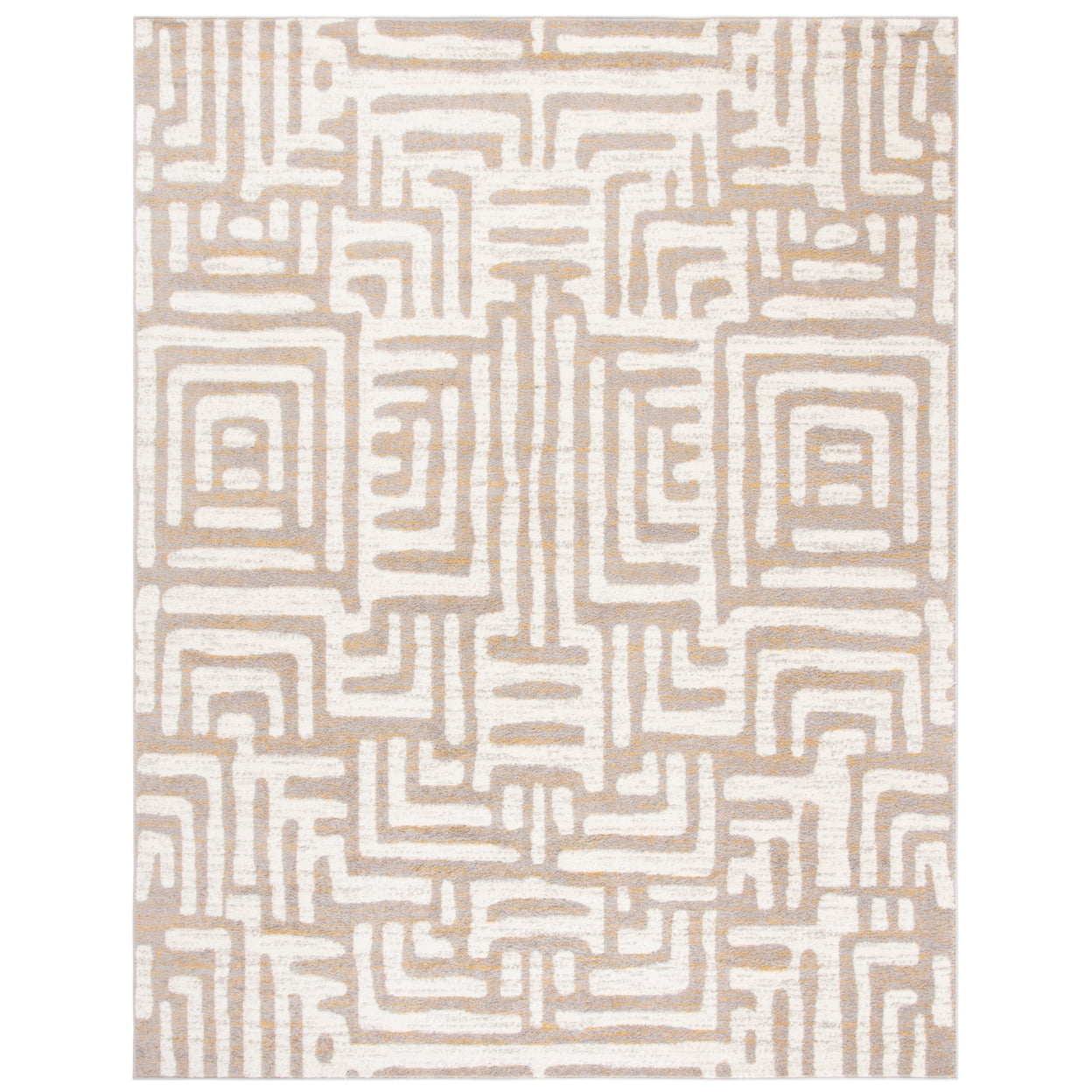 Ivory and Mauve Round Synthetic Abstract Area Rug