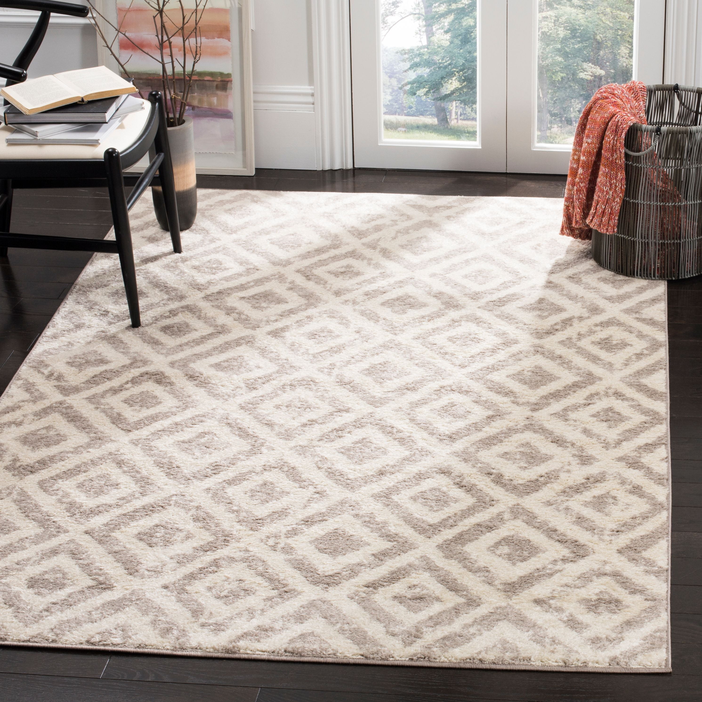 Luxe Off-White Round Synthetic Easy-Care Area Rug, 6'7" x 9'2"