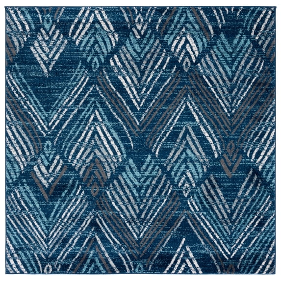 SAFAVIEH Amsterdam Earnestine Geometric Area Rug, Navy/Aqua, 6'7" x 6'7" Square