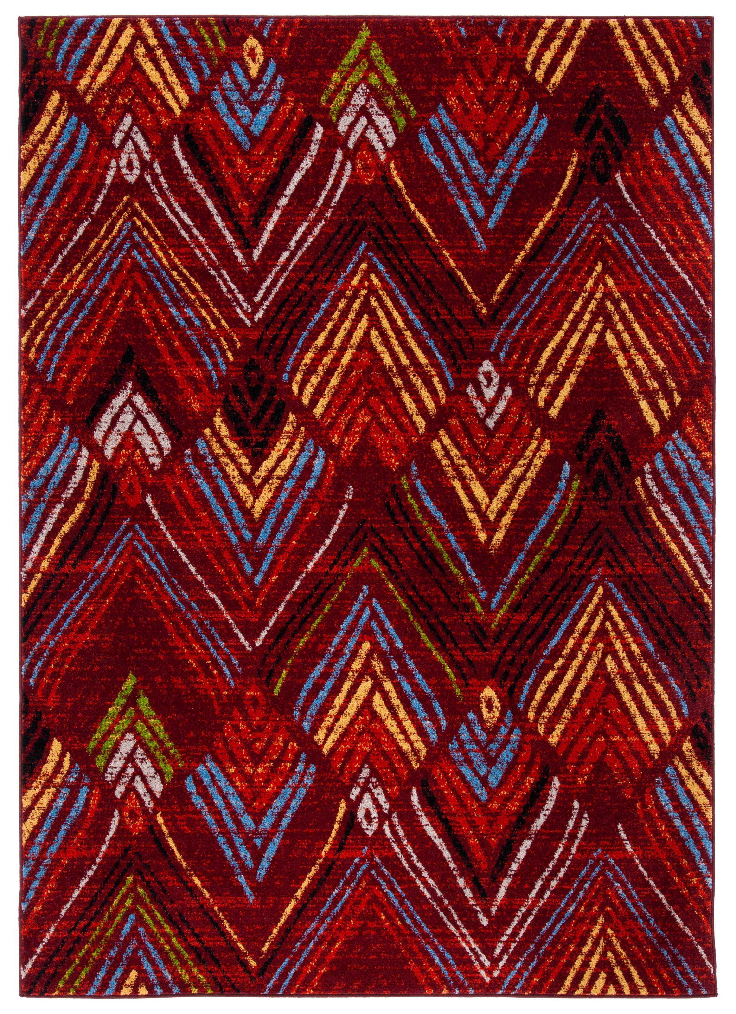 Red and Terracotta Geometric Synthetic Rectangular Area Rug