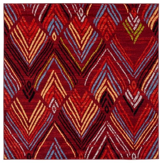 SAFAVIEH Amsterdam Earnestine Geometric Area Rug, Red/Terracotta, 6'7" x 6'7" Square