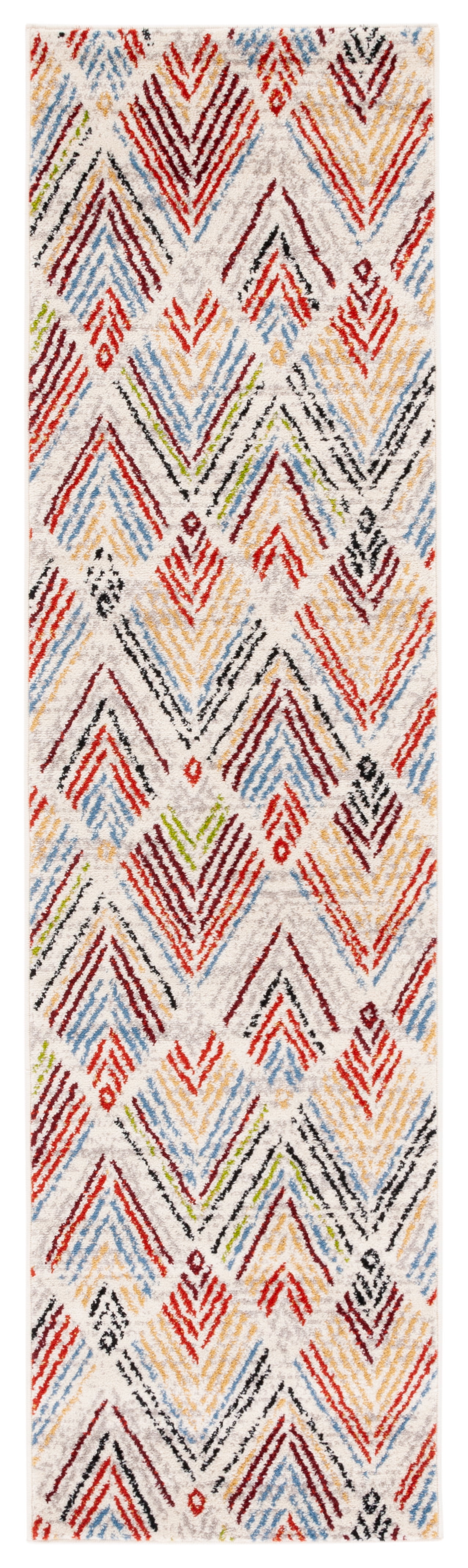 Ivory and Red Geometric Non-slip Runner Rug, 2'3" x 8'