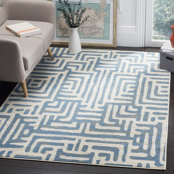 SAFAVIEH Amsterdam Elvan Geometric Area Rug, Ivory/Light Blue, 8' x 10'