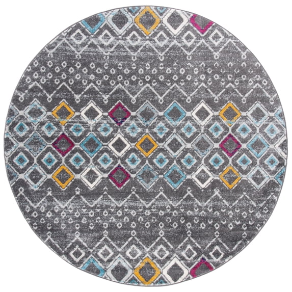 SAFAVIEH Amsterdam Gladwin Geometric Area Rug, Dark Grey/Ivory, 8' x 8' Round
