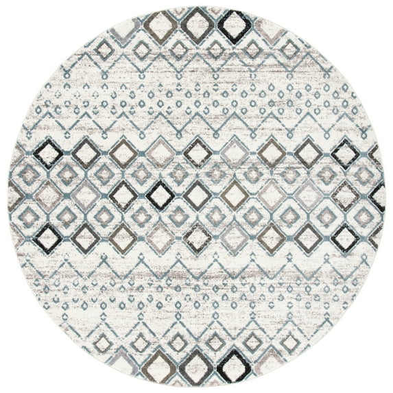 SAFAVIEH Amsterdam Gladwin Geometric Area Rug, Ivory/Grey, 4' x 4' Round