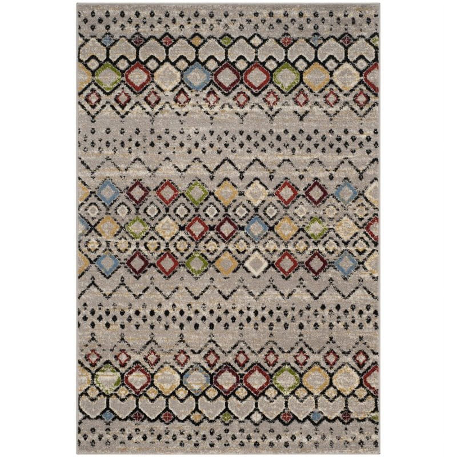 Light Grey Multi Geometric Synthetic Area Rug 5'1" x 7'6"