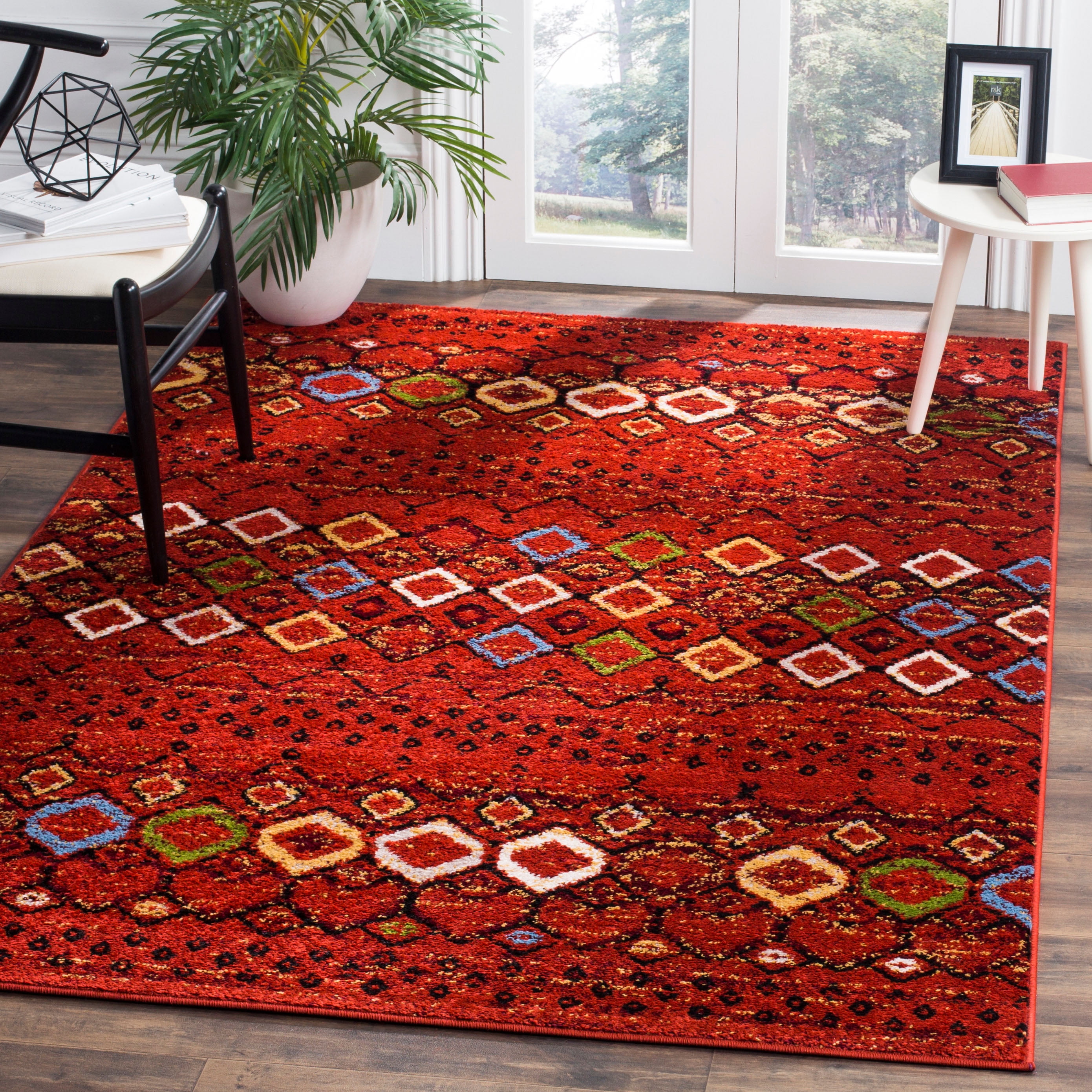 Terracotta Multi Geometric Synthetic Low Pile Area Rug