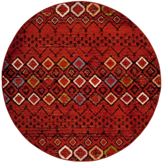 SAFAVIEH Amsterdam Gladwin Geometric Area Rug, Terracotta/Multi, 8' x 8' Round