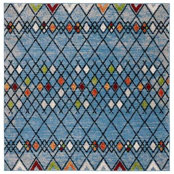 SAFAVIEH Amsterdam Merrick Geometric Area Rug, Blue/Ivory, 6'7" x 6'7" Square
