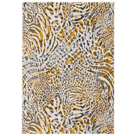 SAFAVIEH Amsterdam Ruby Animal Area Rug, Beige/Gold, 6'7" x 6'7" Square