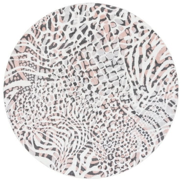 SAFAVIEH Amsterdam Ruby Animal Area Rug, Ivory/Blush, 6'7" x 6'7" Round