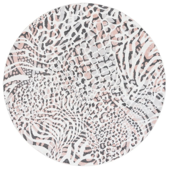 SAFAVIEH Amsterdam Ruby Animal Area Rug, Ivory/Blush, 6'7" x 6'7" Round