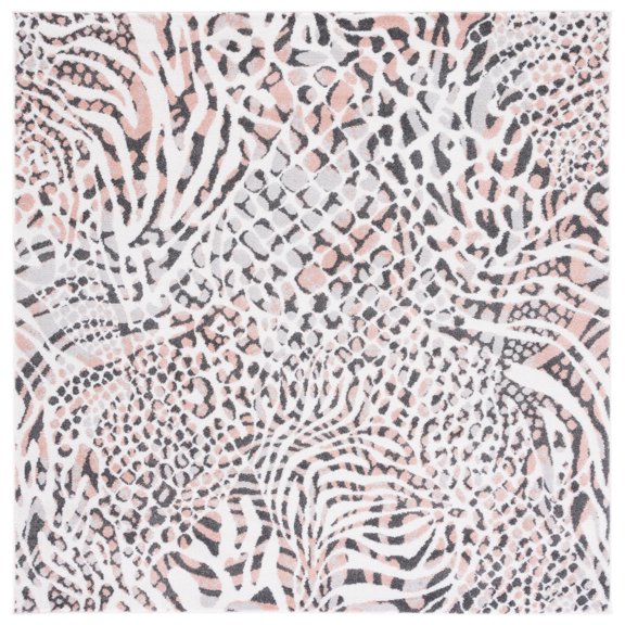 SAFAVIEH Amsterdam Ruby Animal Area Rug, Ivory/Blush, 6'7" x 6'7" Square