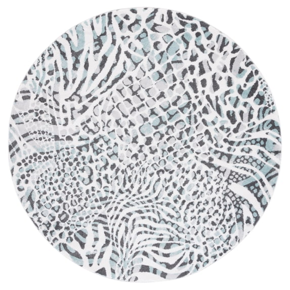 SAFAVIEH Amsterdam Ruby Animal Area Rug, Ivory/Teal, 6'7" x 6'7" Round