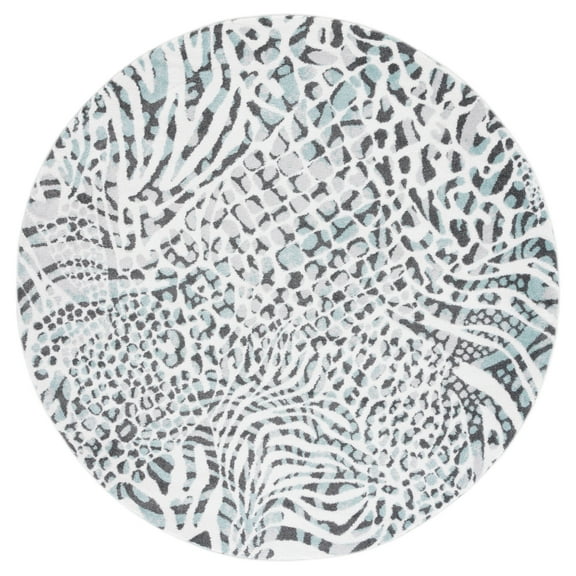 SAFAVIEH Amsterdam Ruby Animal Area Rug, Ivory/Teal, 6'7" x 6'7" Round