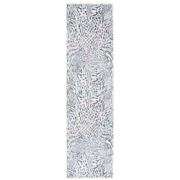 SAFAVIEH Amsterdam Ruby Animal Runner Rug, Ivory/Teal, 2'3" x 8'