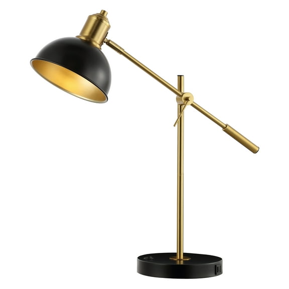 SAFAVIEH Amur 24 in. Glam Black Iron USB Port Table Lamp with Black Shade