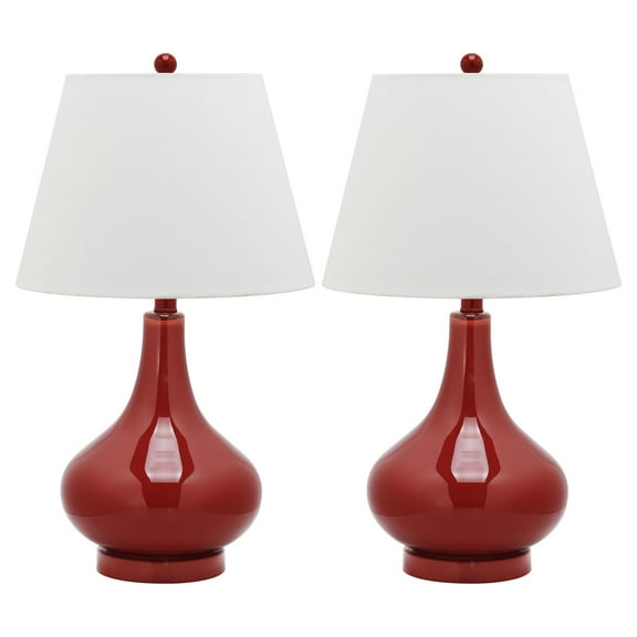 SAFAVIEH Amy 24 in. Red Glass Table Lamp with Off-White Cotton Shade, Set of 2
