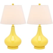 SAFAVIEH Amy 24 in. Yellow Glass Table Lamp with Off-White Cotton Shade, Set of 2