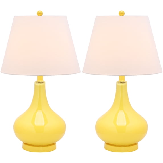 SAFAVIEH Amy 24 in. Yellow Glass Table Lamp with Off-White Cotton Shade, Set of 2