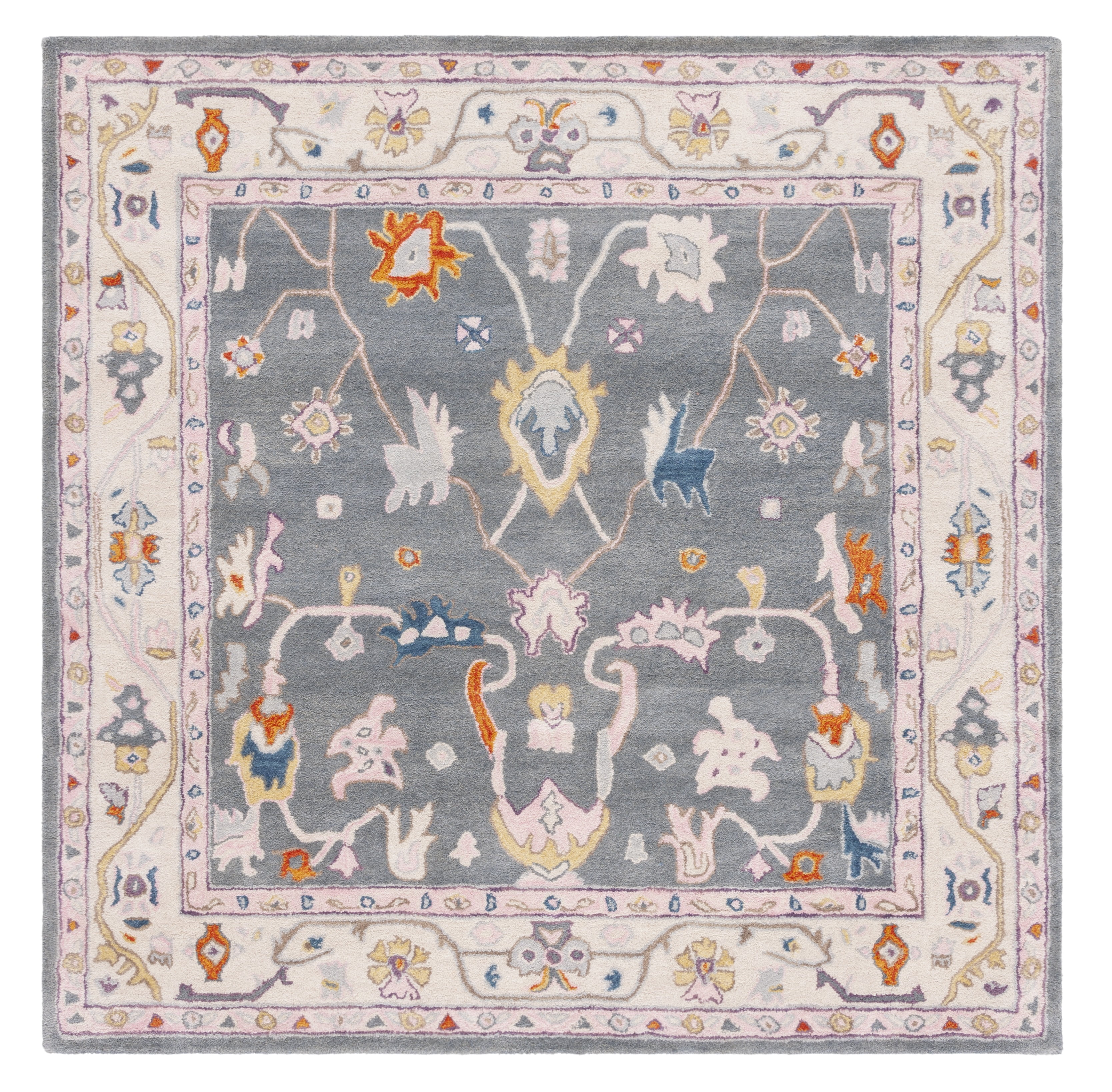 Gray and Ivory Hand-Tufted Wool Square Area Rug