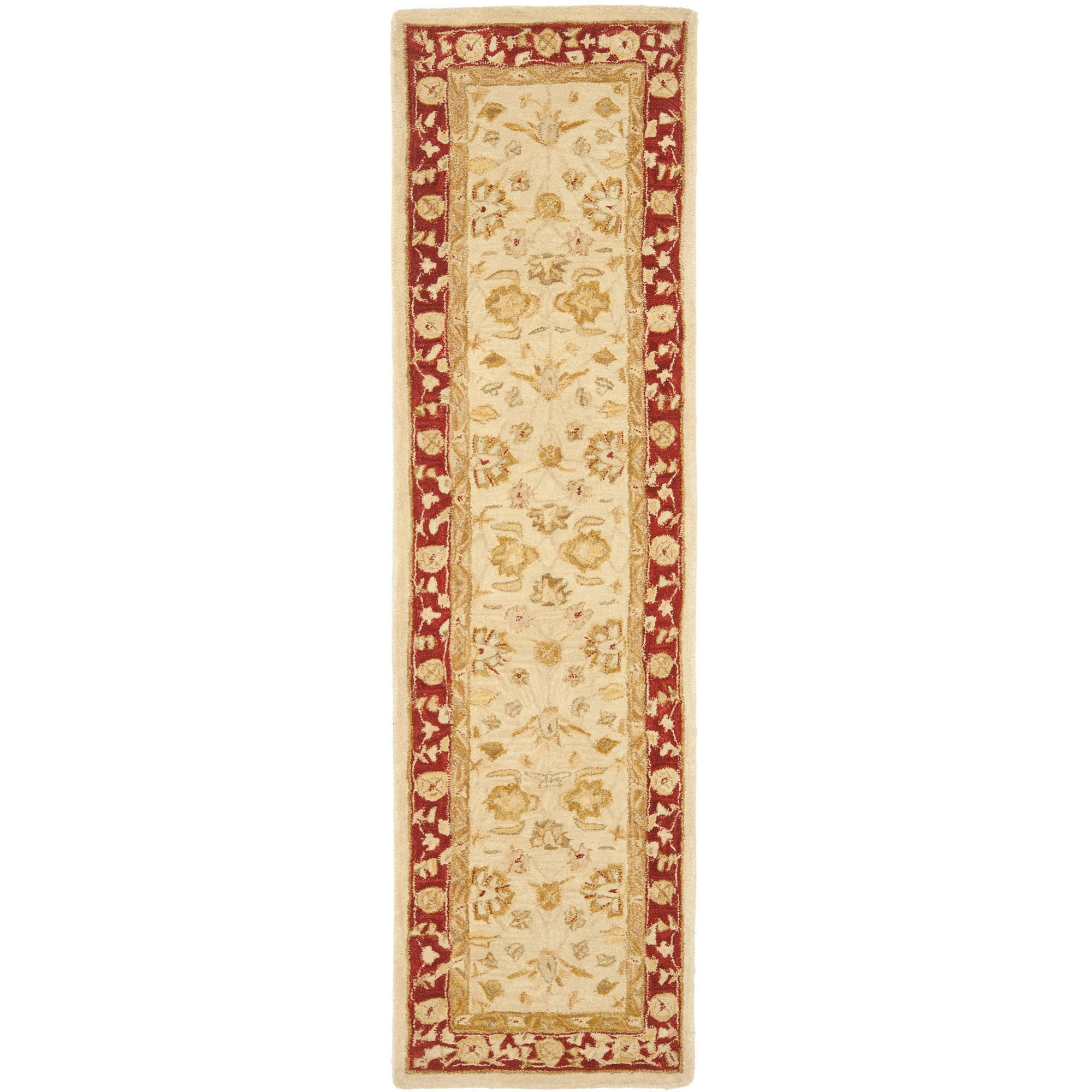 Ivory and Red Hand-Tufted Wool Runner Rug