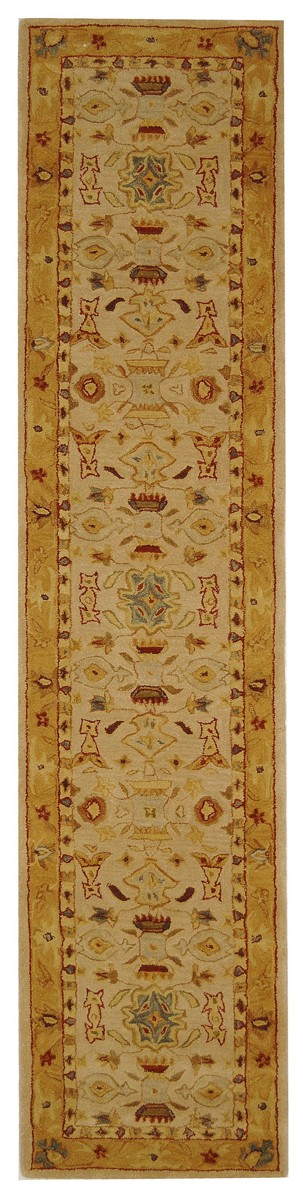Handmade Ivory and Gold Wool Tufted Runner Rug 2'3" x 12'