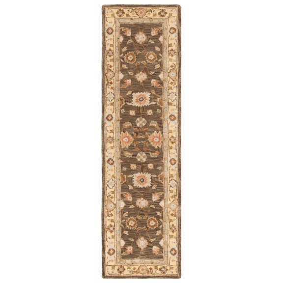 SAFAVIEH Anatolia Sherman Floral Wool Runner Rug, Brown/Taupe, 2'3" x 10'
