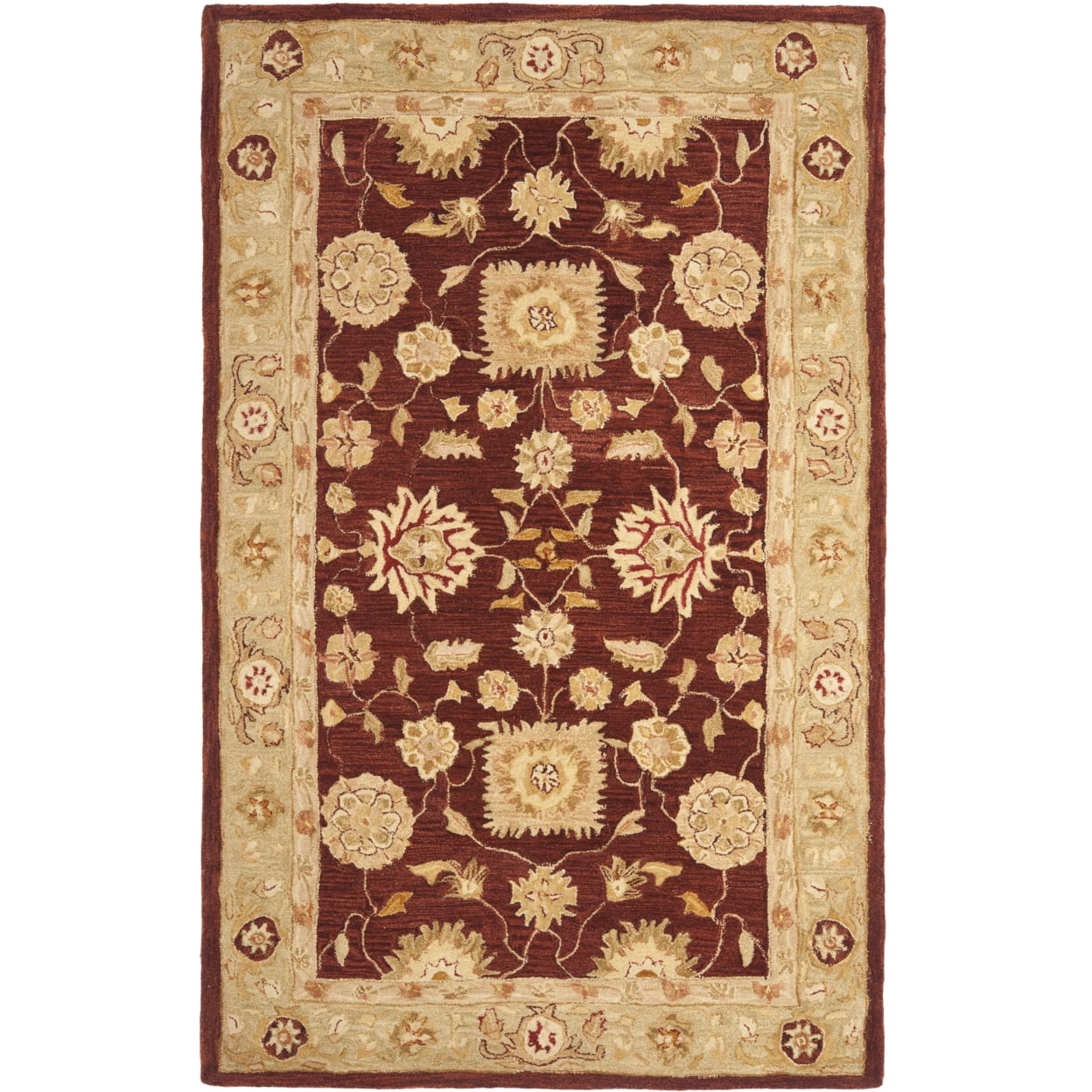 Hand-Tufted Round Red and Sage Wool Rug, 4' x 4'