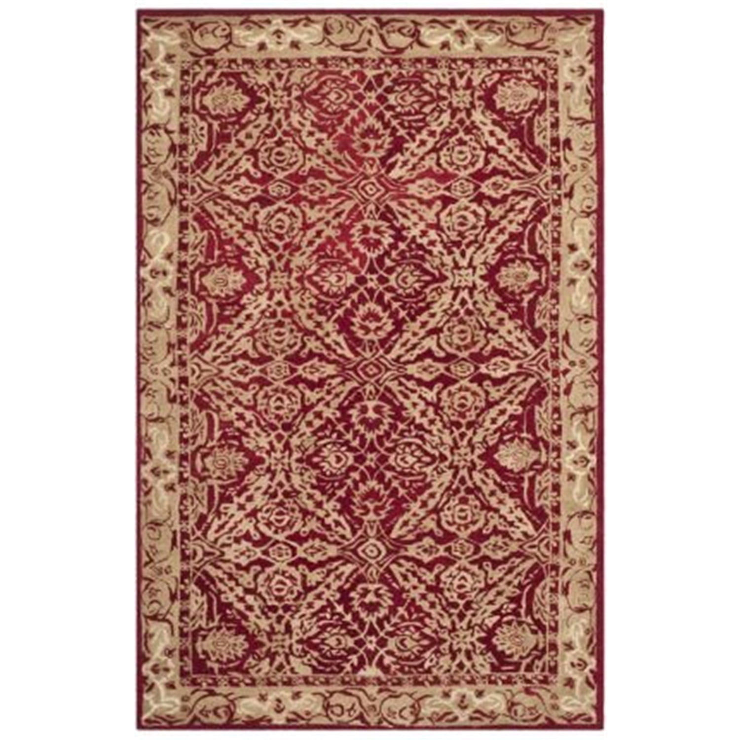 Hand-Tufted Red and Ivory Wool 3' x 5' Rectangular Rug