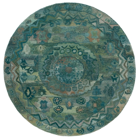 SAFAVIEH Anatolia Alvin Medallion Area Rug, Aqua/Green, 6' x 6' Round