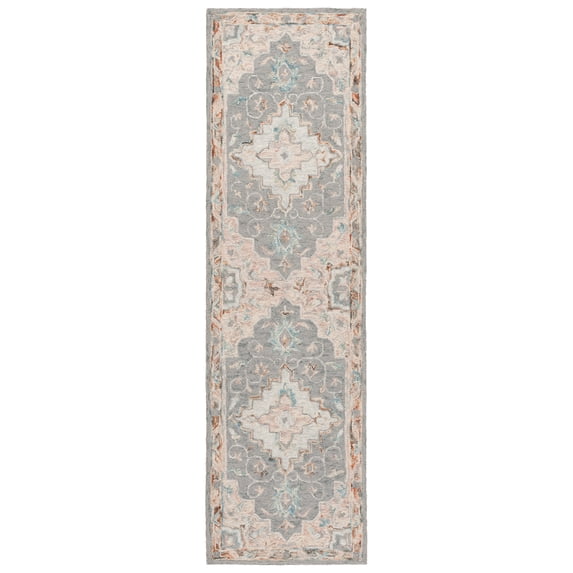 SAFAVIEH Anatolia Bryon Medallion Runner Rug, Gray/Rust, 2'3" x 8'