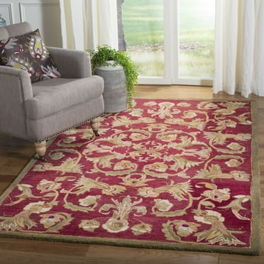 SAFAVIEH Anatolia Chloe Floral Wool Area Rug, Burgundy/Sage, 9' x 12'