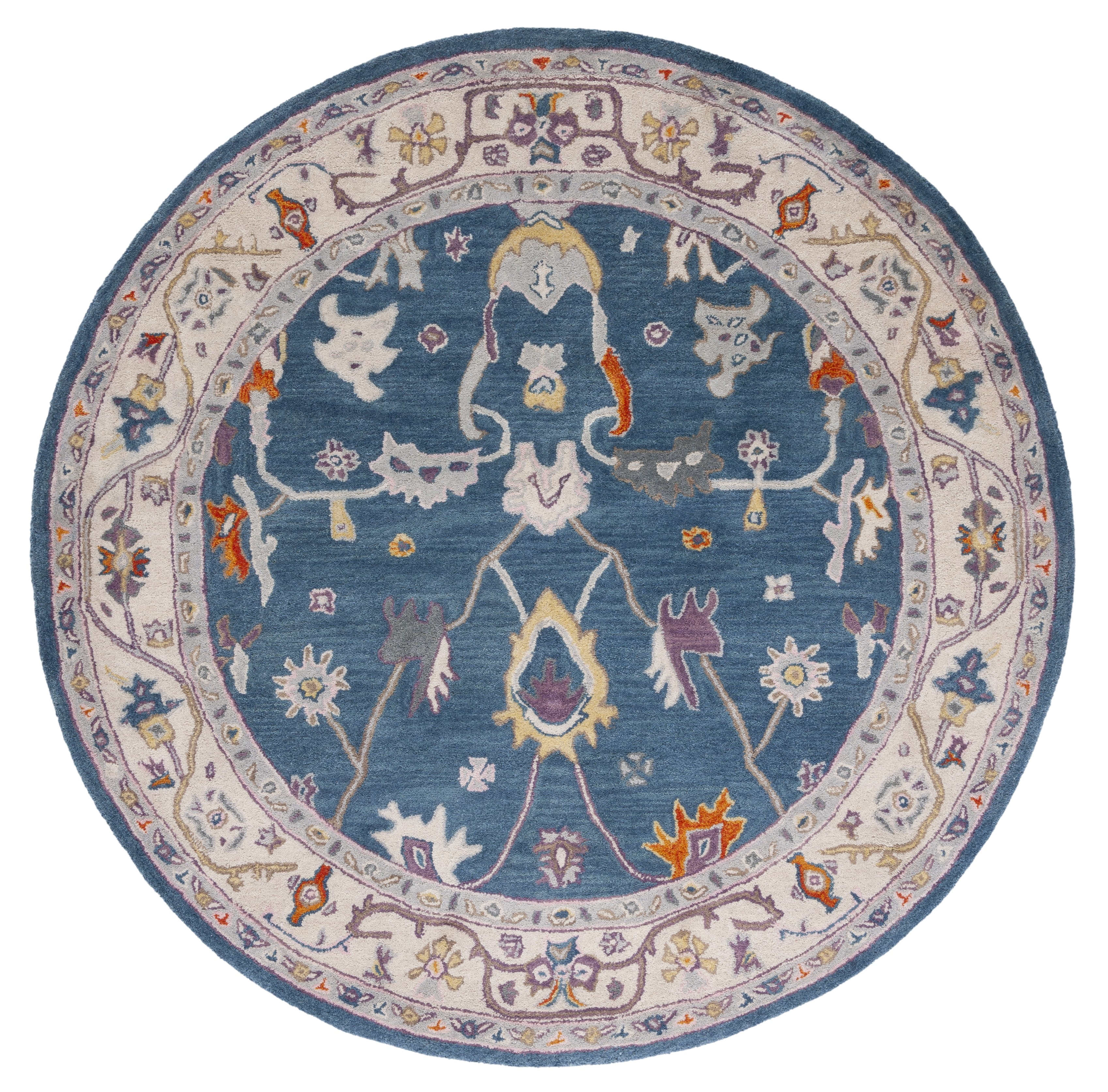 SAFAVIEH Anatolia Dalton Oriental Wool Area Rug, Blue/Ivory, 6' x 6' Round