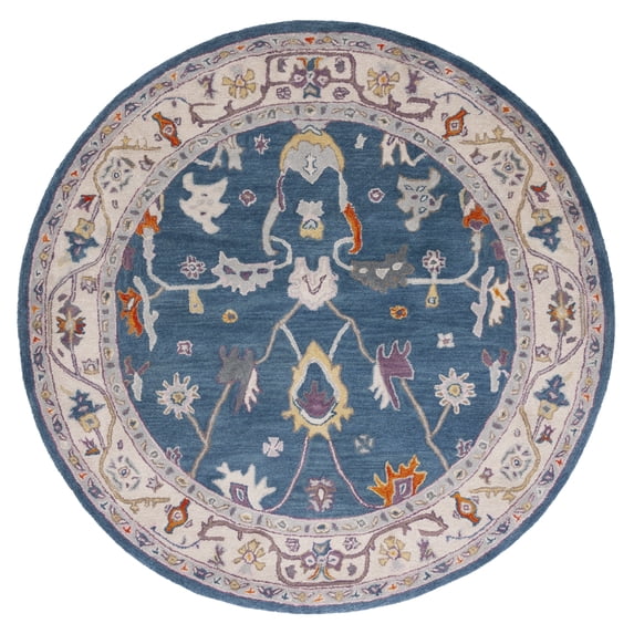 SAFAVIEH Anatolia Dalton Oriental Wool Area Rug, Blue/Ivory, 6' x 6' Round