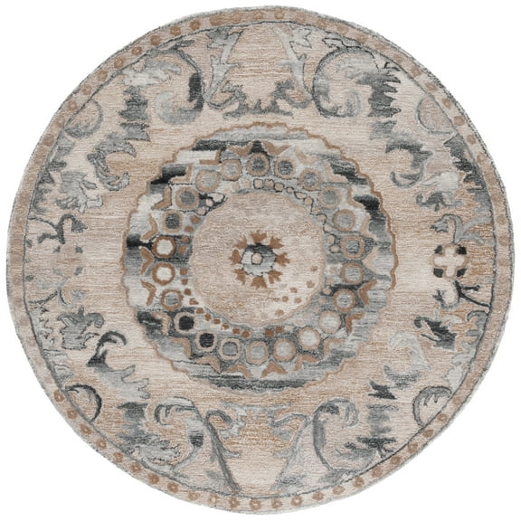 SAFAVIEH Anatolia Ellery Oriental Area Rug, Light Brown/Grey, 6' x 6' Round