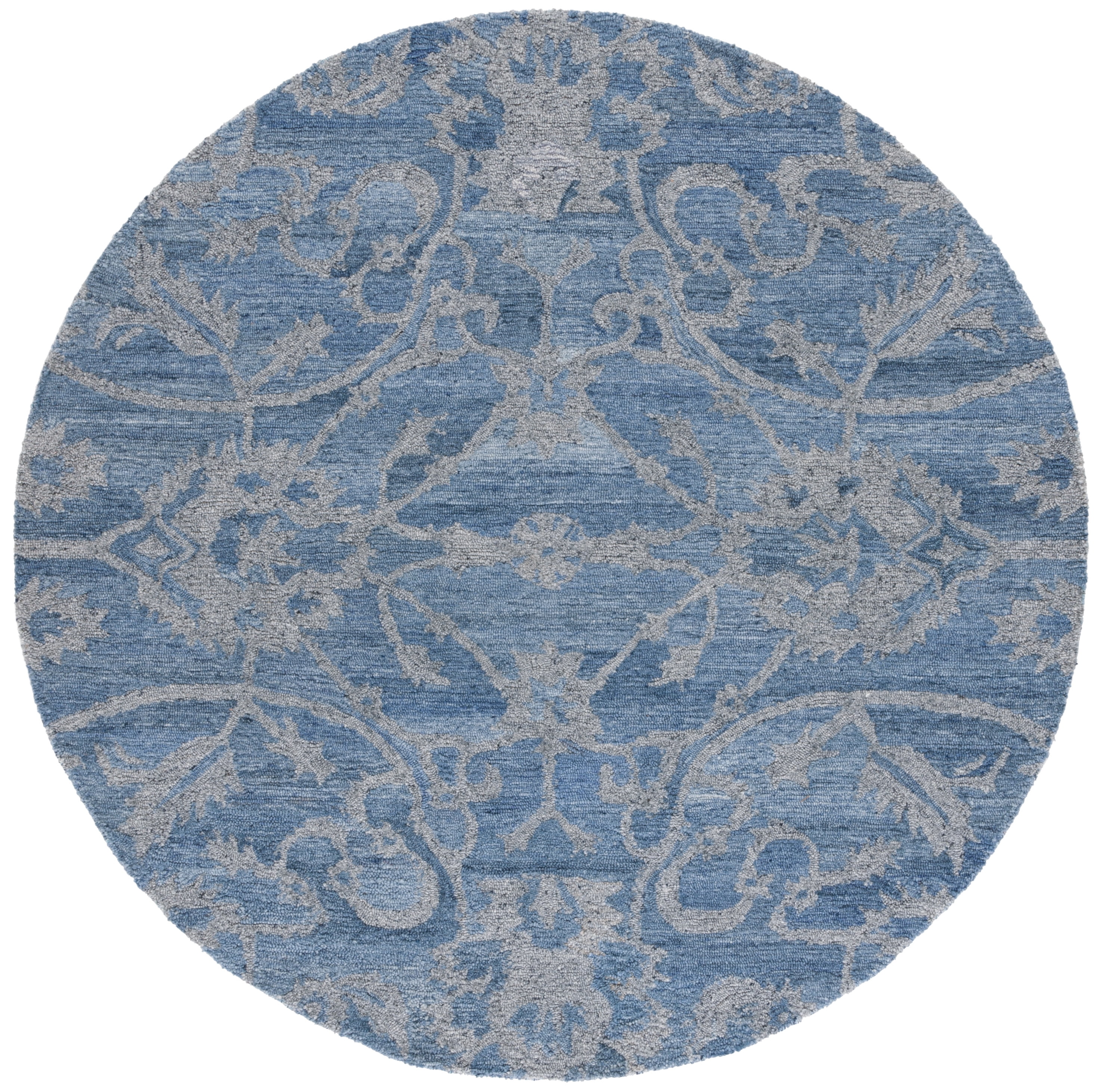 SAFAVIEH Anatolia Jamaar Floral Area Rug, Blue/Grey, 6' x 6' Round