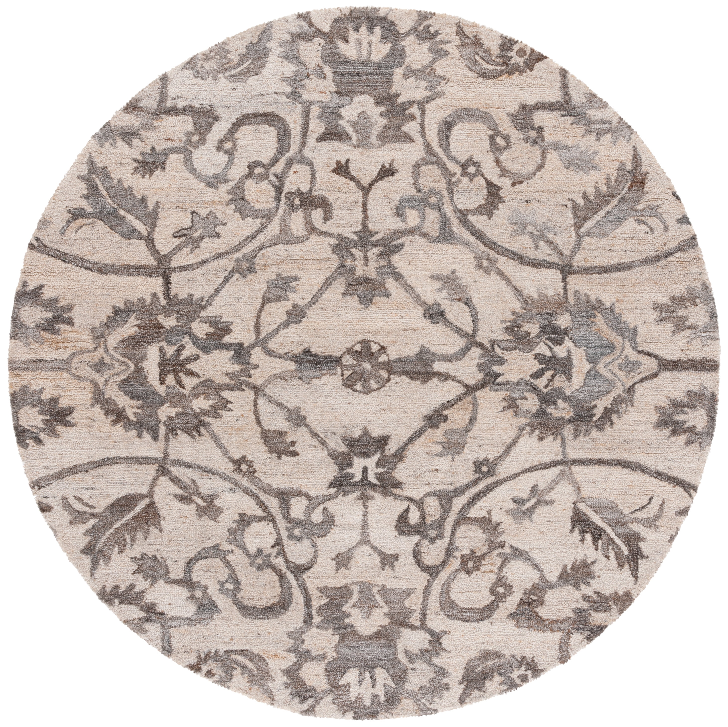 SAFAVIEH Anatolia Jamaar Floral Area Rug, Ivory/Brown, 6' x 6' Round