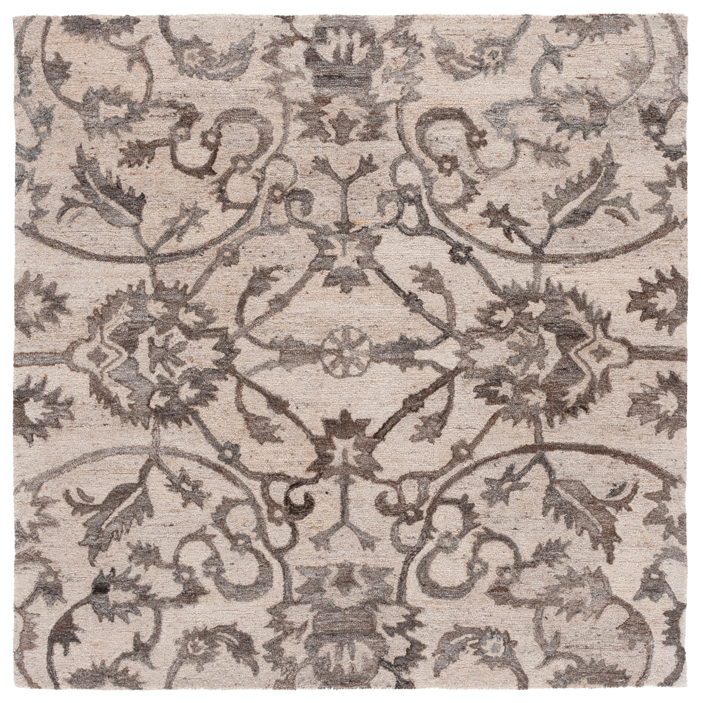 SAFAVIEH Anatolia Jamaar Floral Area Rug, Ivory/Brown, 6' x 6' Square
