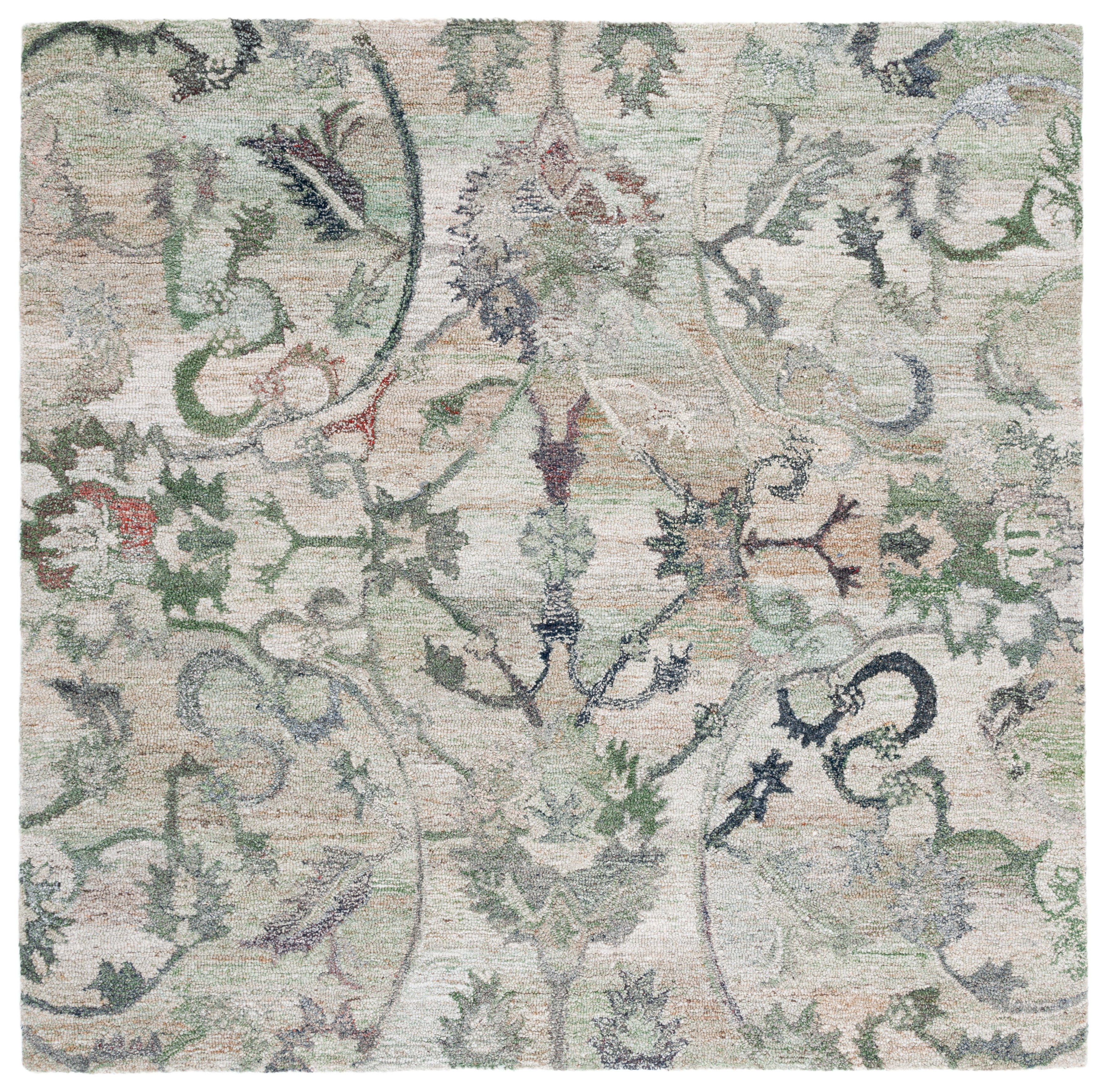Handmade Sage and Beige Wool Square Area Rug