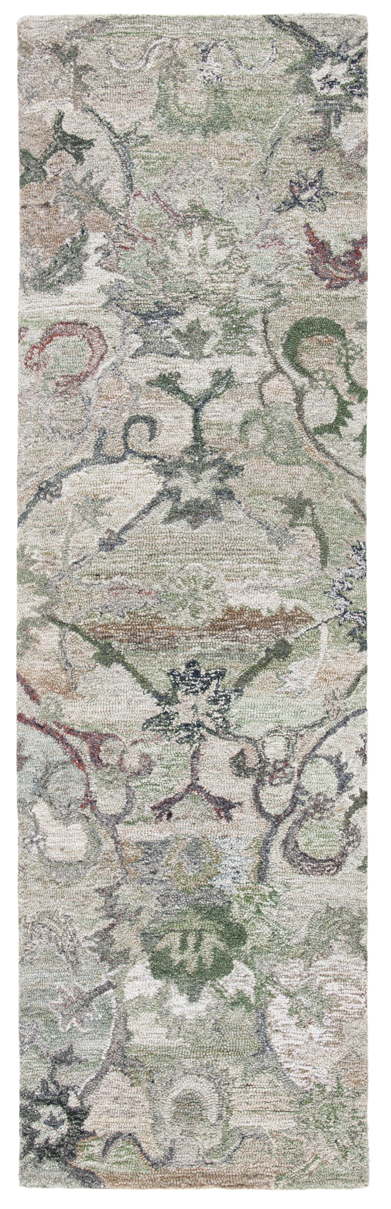 Hand-Tufted Sage and Beige Floral Wool Runner Rug