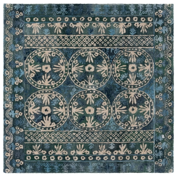 SAFAVIEH Anatolia Lucas Geometric Area Rug, Navy/Beige, 6' x 6' Square
