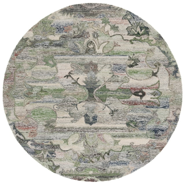 SAFAVIEH Anatolia Montague Medallion Area Rug, Grey/Green, 6' x 6' Round