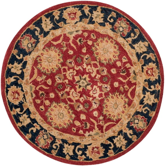 SAFAVIEH Anatolia Nathan Traditional Wool Area Rug, Red/Navy, 4' x 4' Round